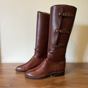 Lucchese Chestnut Leather Buckle Boots